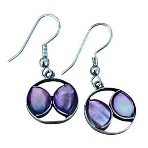 Vintage Hand Crafted Alpaca Mexico Butterfly? Silver & Abalone Shell Earrings